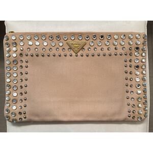 Prada Vernice Canapa Studded Clutch Bag